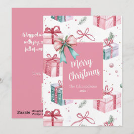 Rosa vintage julpresentförpackningar Holiday Card Julkort