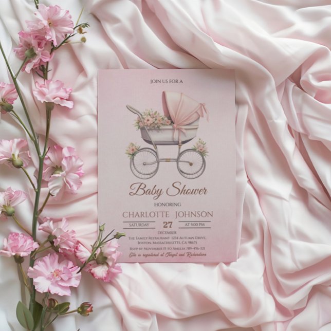 Rosa Vintage Klassisk Flicka Barnkalas Inbjudningar (Skapare uppladdad)