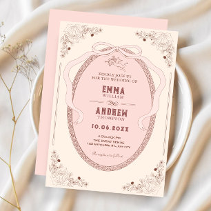 Rosa vintage klassisk romantisk dekorativ bröllop inbjudningar