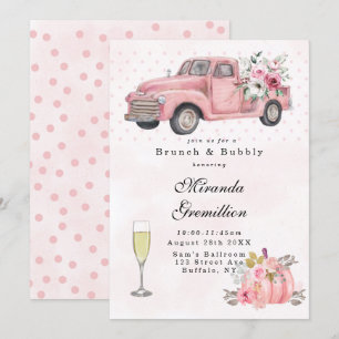 Rosa vintage Lastbil Brunch och Bubly Inbjudningar