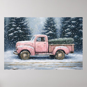 Rosa Vintage Lastbil Hauling a Julgran Poster