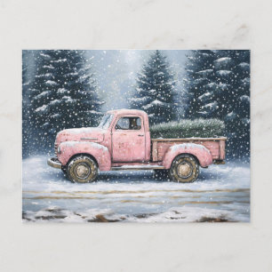 Rosa Vintage Lastbil Hauling a Julgran Vykort