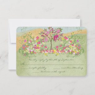 Rosa Vintage Love Bird Flower Swirl Bröllop OSA Kort