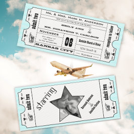 Rosa Vintage Modern Typografi Biljett Bröllop Inbjudningar