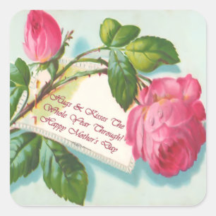 Rosa vintage och meddelandemors dagklistermärke fyrkantigt klistermärke
