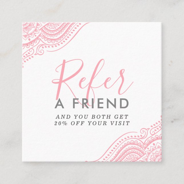 Rosa vintage paisley ornament fyrkantigt visitkort (Framsida)