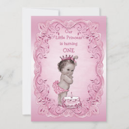 Rosa Vintage Princess 1:a födelsedag Party Inbjudningar