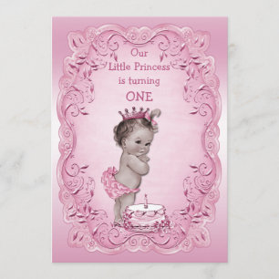 Rosa Vintage Princess 1:a födelsedag Party Inbjudningar