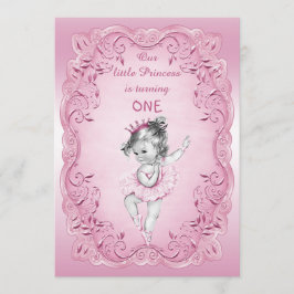 Rosa Vintage Princess Ballerina 1:a födelsedagen P Inbjudningar