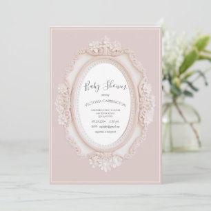Rosa Vintage Ram Babyshower Inbjudningar
