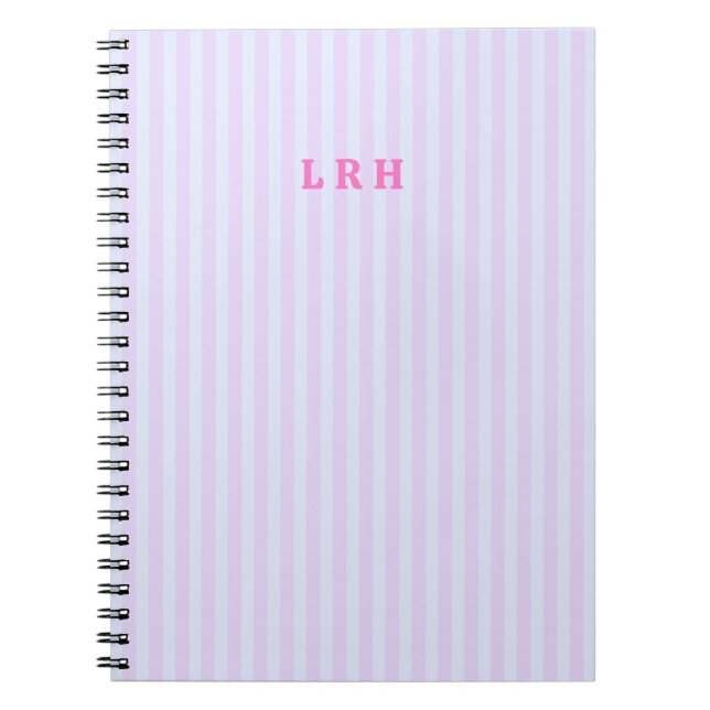 Rosa vintage randig personlig monogram anteckningsbok (Framsidan)