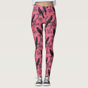 Rosa Vintage Raven Birds Mönster Leggings