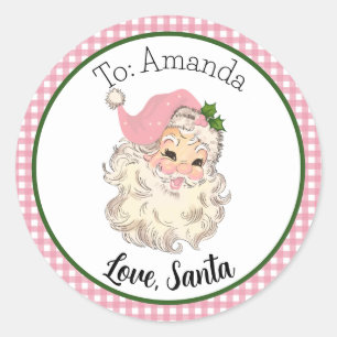 Rosa Vintage Retro Santa Gift Märkre Runt Klistermärke