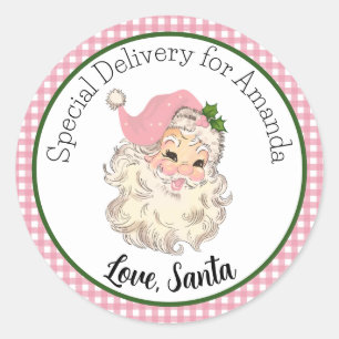 Rosa Vintage Retro Speciell Delivery Santa Gift Mä Runt Klistermärke