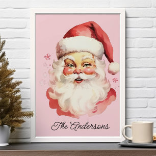 Rosa Vintage Retro Tomte Familj Jul Poster