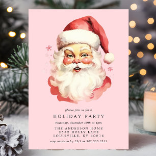 Rosa Vintage Retro Tomte Julfest Inbjudningar