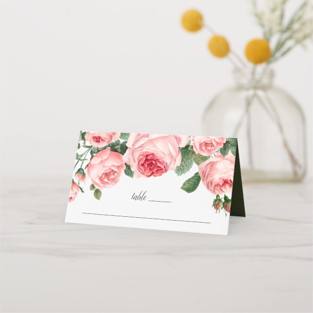 Rosa Vintage Ro Bröllop Placeringskort (Framsida)
