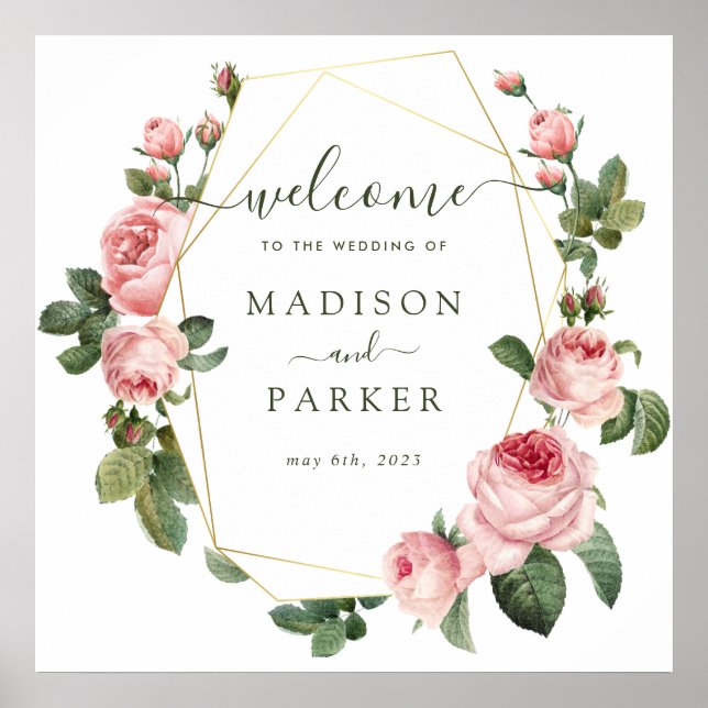 Rosa Vintage Ro Bröllop Poster (Framsidan)