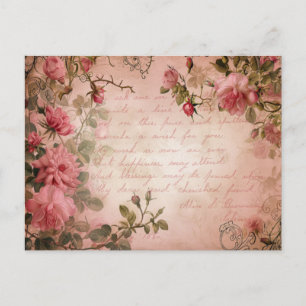Rosa Vintage Ro Decoupage Mönster Vykort