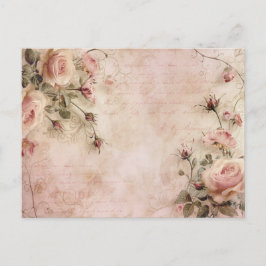 Rosa Vintage Ro Decoupage Mönster Vykort