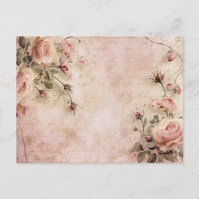 Rosa Vintage Ro Decoupage Mönster Vykort (Framsida)
