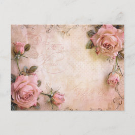 Rosa Vintage Ro Decoupage Mönster Vykort