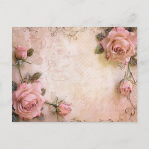 Rosa Vintage Ro Decoupage Mönster Vykort