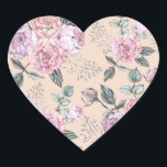 Rosa Vintage Ro Design Hjärtformat Klistermärke<br><div class="desc">Blomkål utan mönster ro vintage</div>