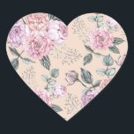 Rosa Vintage Ro Design Hjärtformat Klistermärke<br><div class="desc">Blomkål utan mönster ro vintage</div>