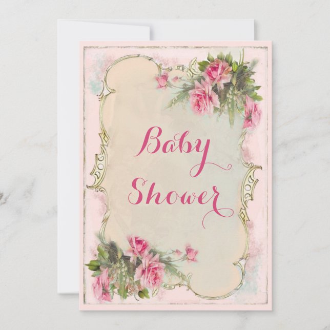 Rosa Vintage Ro Shabby chic Baby Shower Inbjudningar (Framsida)