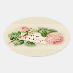 Rosa Vintage Ro Välsigna dig You Ovalt Klistermärke