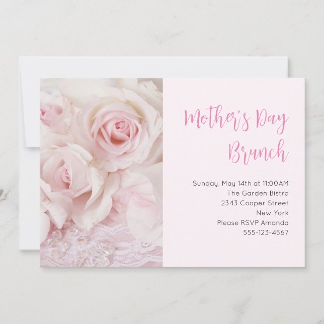 Rosa Vintage Rosor Elegant Morsdagsbrunch Inbjudningar (Framsida)
