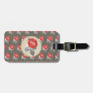 Rosa vintage rosor och hundtandsmönster bagagebricka