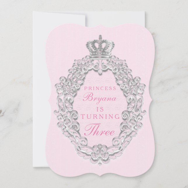 Rosa Vintage Sagoprinsessa Festin Invitation Inbjudningar (Framsida)
