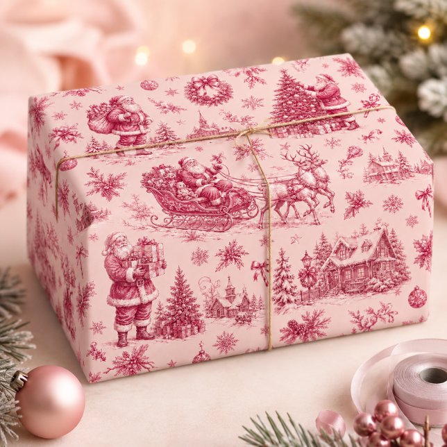 Rosa vintage Sankta släde jul toile Presentpapper (Skapare uppladdad)