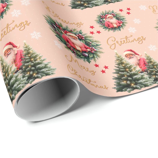 Rosa vintage Santa Claus-present  Presentpapper (Rullad Hörn)
