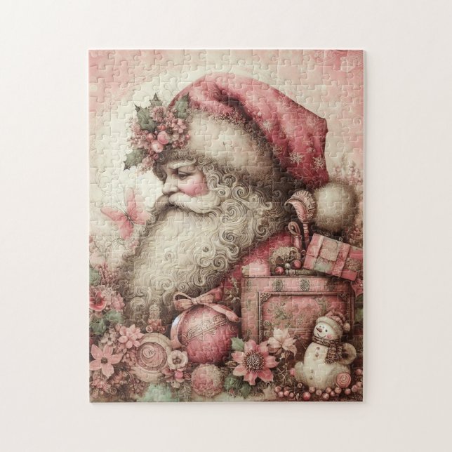 Rosa Vintage Santa Puzzle Pussel (Vertikal)