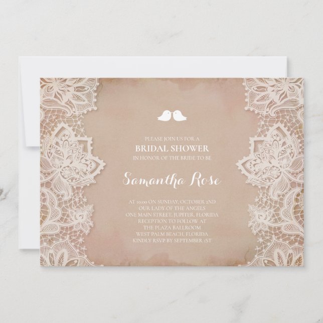 Rosa Vintage Spets Bröllopsdusch Inbjudningar (Framsida)