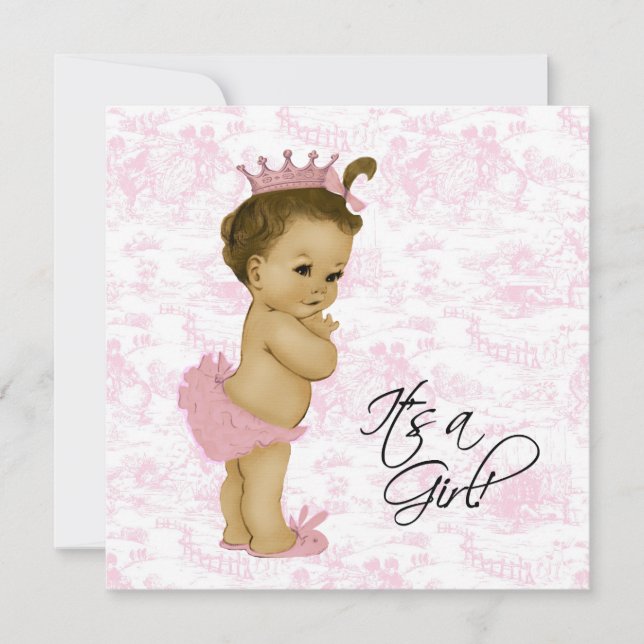 Rosa Vintage Toile Babyflicka Shower Inbjudningar (Framsida)