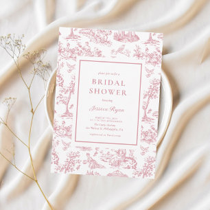 Rosa Vintage Toile Classic-Möhippa Inbjudningar
