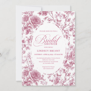 Rosa Vintage Toile Rosor Bröllopsdusch Inbjudan