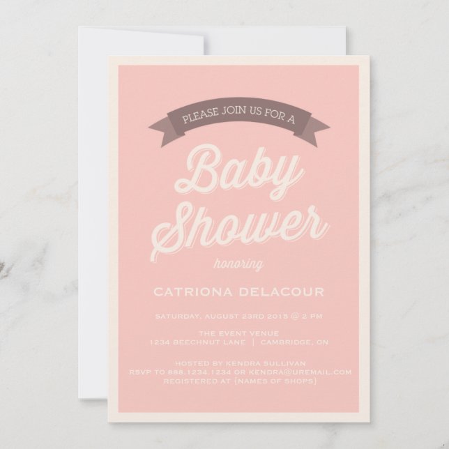 Rosa Vintage Typography Baby Shower Inbjudningar (Framsida)