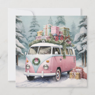 Rosa Vintage Vanagon Ornament Julkort