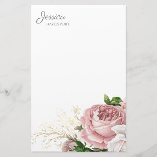 Rosa Vintage Vattenfärg Blommor Brevpapper