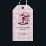 Rosa Vintage Western Cowgirl Bachelorette Party Presentetikett<br><div class="desc">Rosa Vintage Western Cowgirl Bachelorette Party Gift Märkres Giddy, glam squad! Lägg till den perfekt som avslutar beröring till din bachelorette-fest med dessa Rosa Vintage Westerna Cowgirl Gift-Märkre - den sötaste lilla detaljen till din "Brides Last Ride". De här märkrna har mjuka rosor, westernt typsnitt och chic med cowgirl-grafik, och...</div>