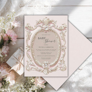 Rosa Vintage Whimsisk Elegant Bebis Bebis-fest Inbjudningar