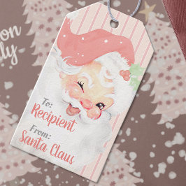 Rosa Vintage Winking Jultomten jul Presentetikett