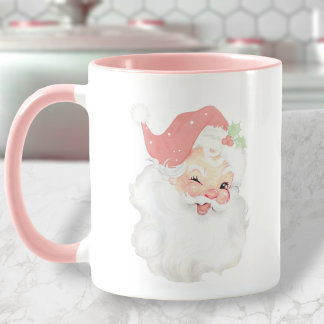  Rosa Vintage Winking Santa jul Mugg