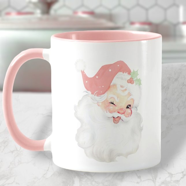  Rosa Vintage Winking Santa jul Mugg (Skapare uppladdad)