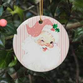 Rosa Vintage Winking Santa Julgran Julgransprydnad Keramik